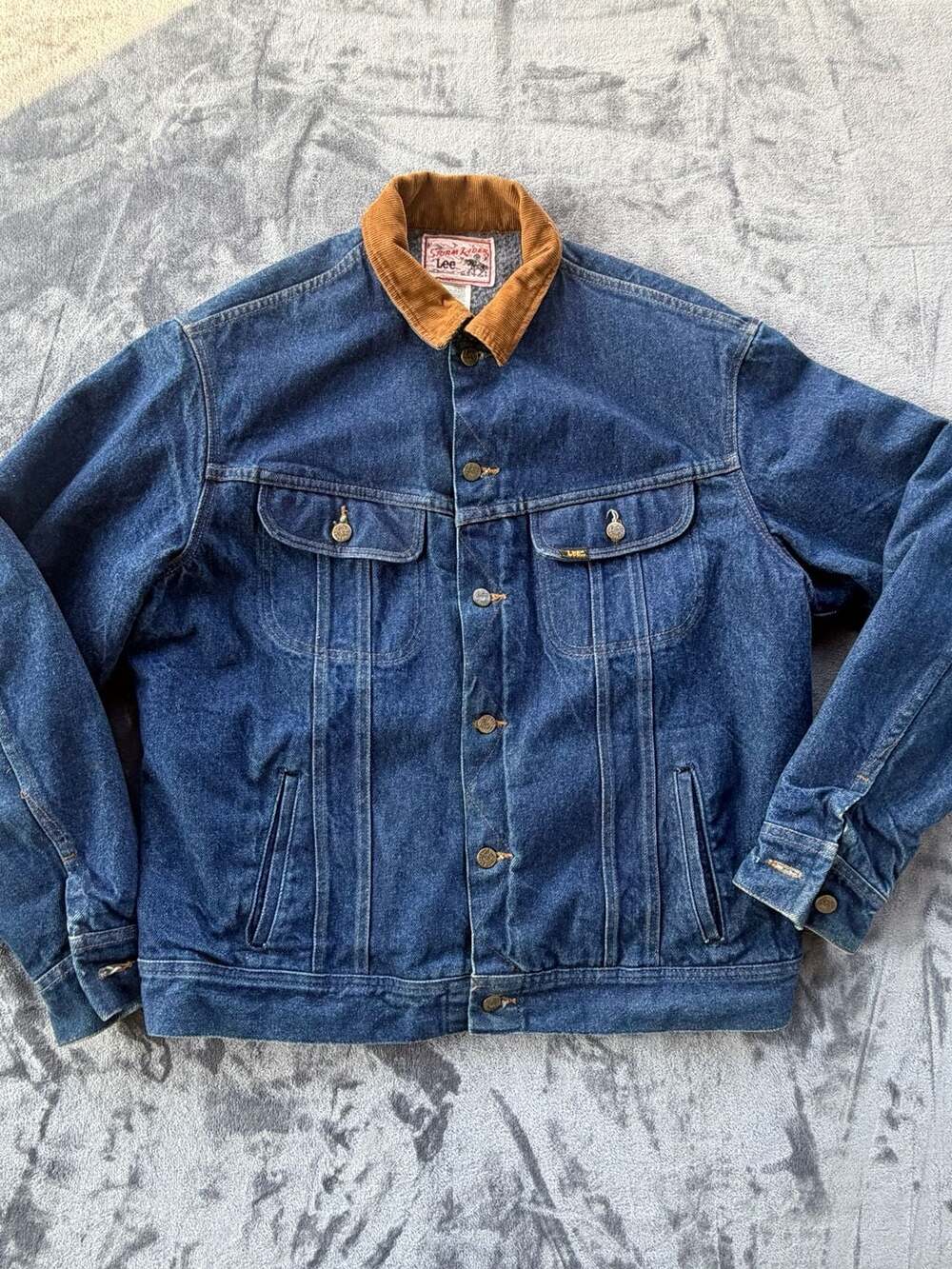 Vintage Lee Storm Rider Blanket-Lined Denim Trucker Jacket with Corduroy Collar